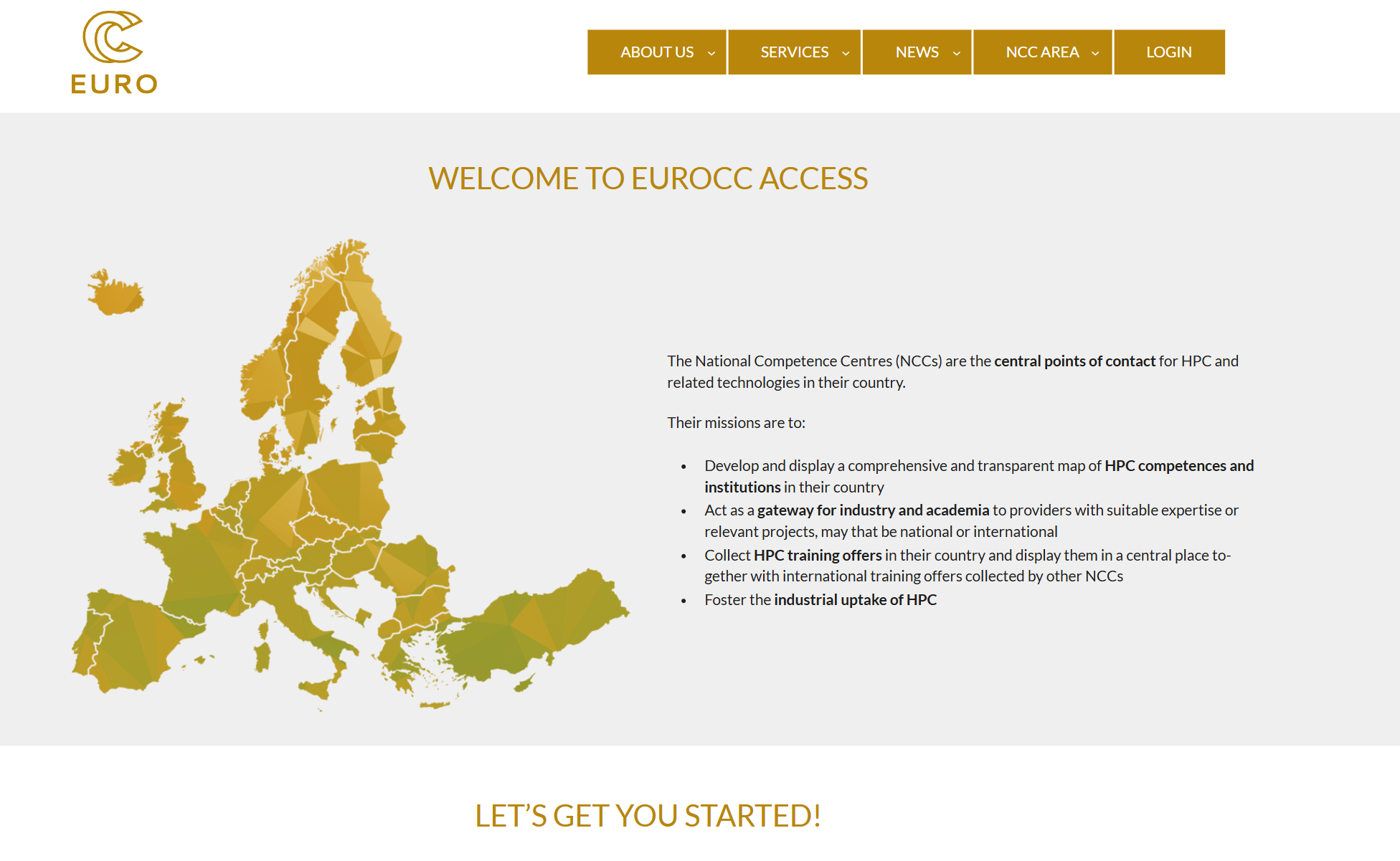 The view of the EuroCC Access Portal (www.eurocc-access.eu)