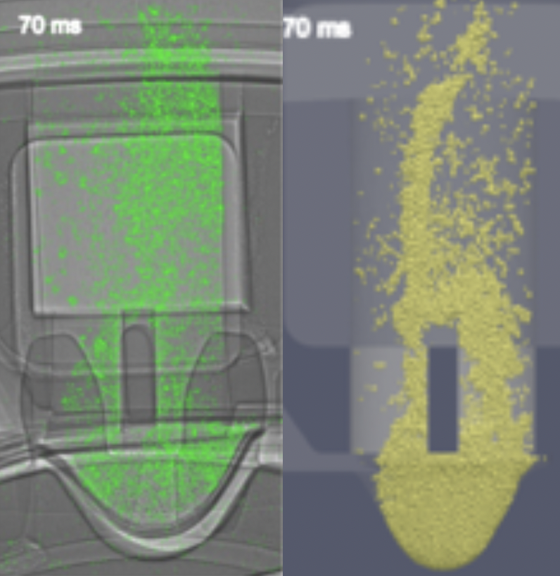 Comparison of dose aerosolization between experiment and simulation