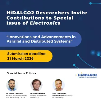A graphic displaying the title of the Special Issue of the journal Electronics to be edited by HiDALGO2 researchers: Innovations and Advancements in Parallel and Distributed Systems