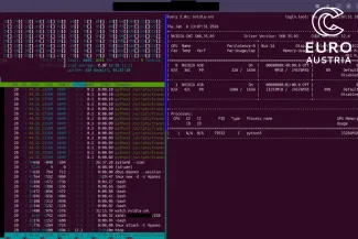 Screenshot of a monitor with black background showing GPU workload in tables 