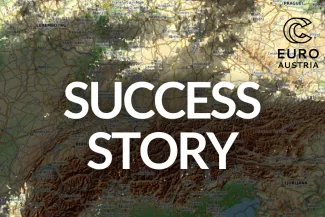 A map showing the shadows of clouds. in the middle of the picture the Title "Success Story". in the upper right corner EuroCC Austria's logo