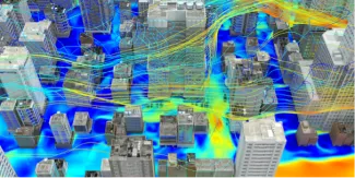 Caption: Figure: Simulation of airflow in an urban environment Copyright:Sweco
