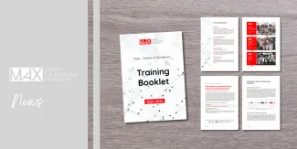 A training booklet for the MaX Centre of Excellence, with pages detailing the program for 2023-2025, and information about Max knowledge hubs, Siesta School events, and many-body perturbation theory simulations.