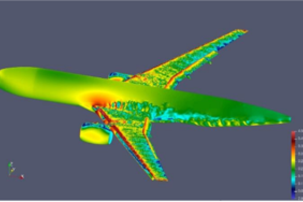 Computed flow field displayed on an airplane