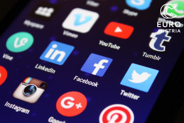 The screen of a mobile phone showing a range of social media apps