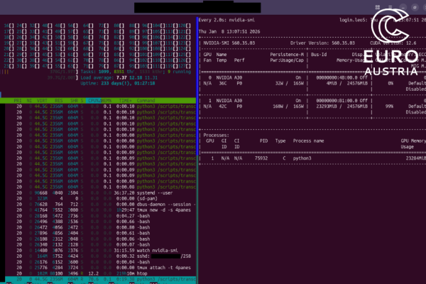Screenshot of a monitor with black background showing GPU workload in tables 